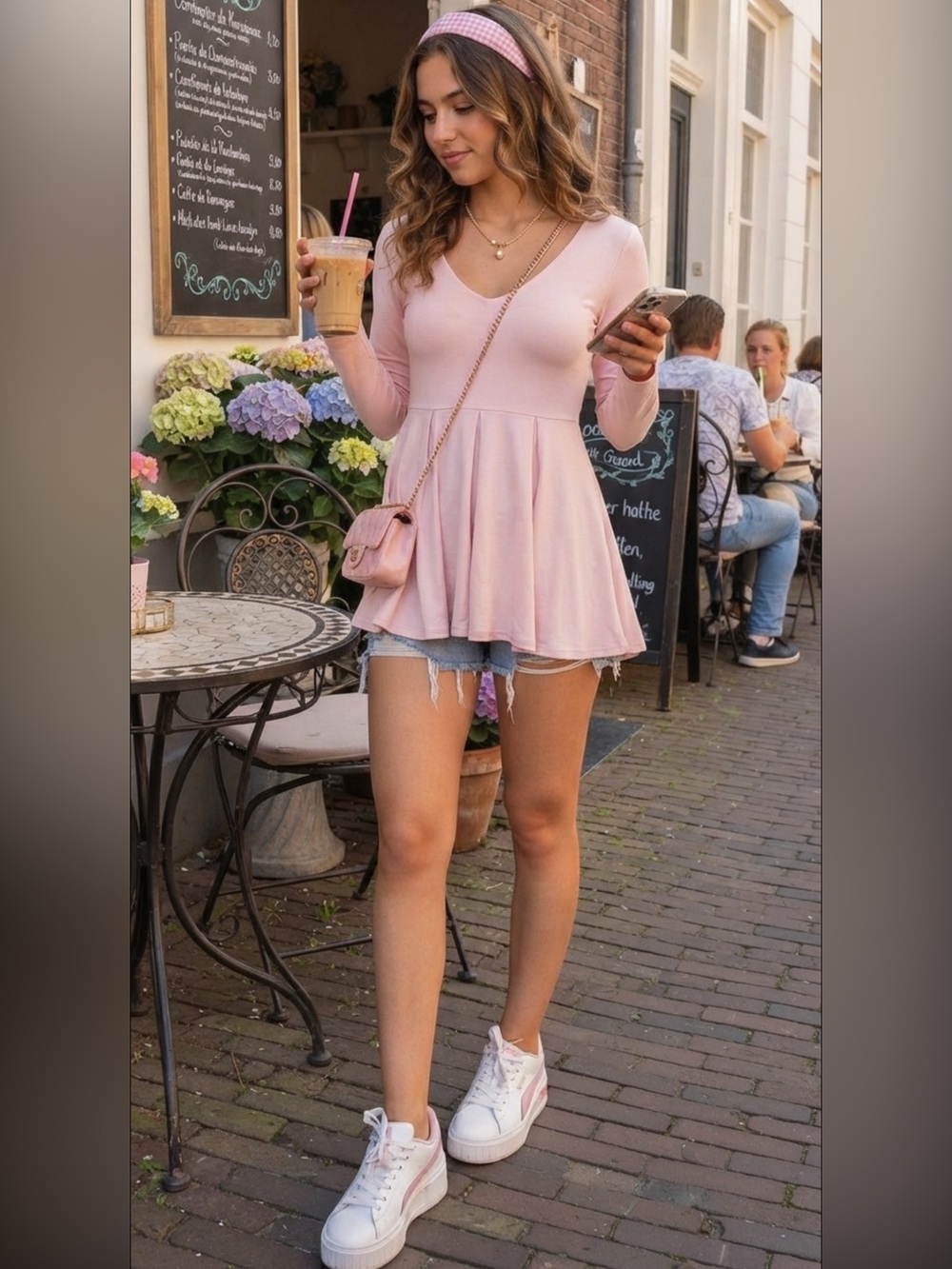 Victoria's Secret | Preppy Pale Pink Peplum V-Neck Top - XS